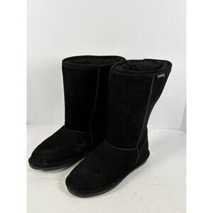 Bearpaw Boots Womens 9 Emma Tall Pull On Shearling Winter Boot Black Suede Flats